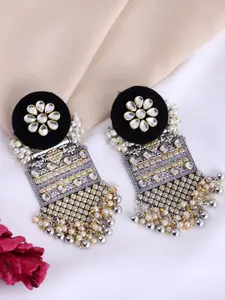 PANASH Gold-Plated Beaded & Stone Studded Contemporary Drop Earrings