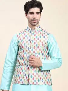 Aanys Culture Woven Design Mandarin Collar Nehru Jacket