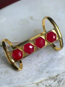XAGO Gold-Plated Stone Studded Cuff Bracelet
