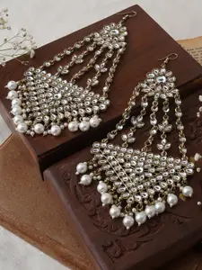 TEEJH Gold-Plated Beads Beaded Contemporary Drop Earrings