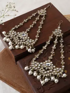 TEEJH Gold-Plated Beads Beaded Contemporary Drop Earrings