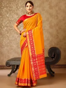 Mitera Striped Woven Design Zari Silk Cotton Banarasi Saree