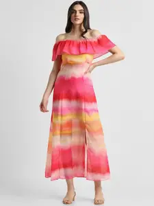 Allen Solly Woman Tie & Dye Dyed Off-Shoulder Maxi Dress
