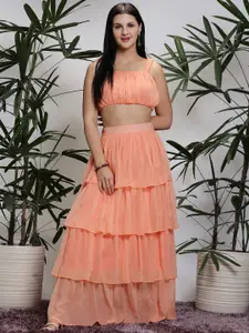 Sera Shoulder Straps Sleeveless Crop Top With Tiered Maxi Skirt Co-Ords