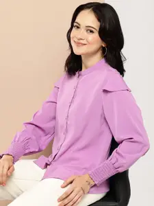 encore by INVICTUS Band Collar Smocked Casual Shirt