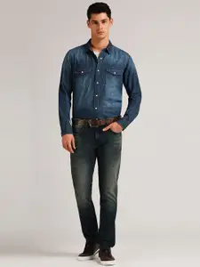 Pepe Jeans Men Tapered Fit Low-Rise Clean Look Heavy Fade Whiskers Stretchable Jeans