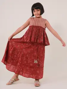 Sangria Girls Maroon Printed Pure Cotton Lehenga With Blouse