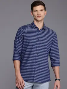 Louis Philippe Sport Pure Cotton Slim Fit Horizontal Stripes Opaque Casual Shirt