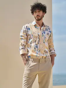 Mufti Slim Fit Long Sleeves Spread Collar Cotton Floral Opaque Printed Casual Shirt
