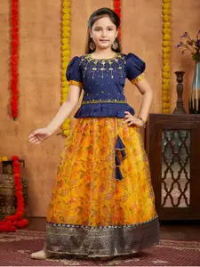 BAESD Girls Emboidered Beads & Stones Detailed Organza Ready to Wear Lehenga With Choli