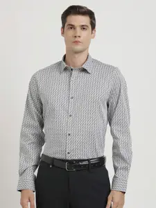 Turtle Classic Slim Fit Long Sleeves Spread Collar Cotton Opaque Printed Party Shirt