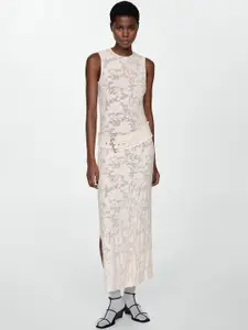 MANGO Floral Jacquard Backless Sheath Dress