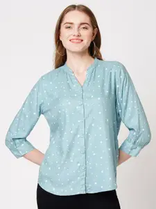 Kraus Jeans Mandarin Collar Slim Fit Polka Dot Printed Casual Shirt