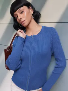 French Connection Open Front Ribbed Cardigan Pure Cotton Sweater