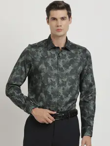 Turtle Classic Slim Fit Long Sleeves Spread Collar Floral Opaque Printed Party Shirt