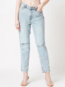 Kraus Jeans Women High Rise Slash Knee Heavy Fade Pure Cotton Cropped Jeans