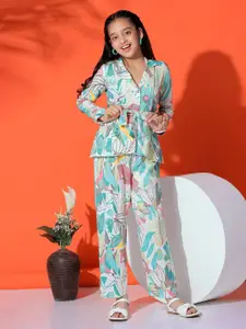 FASHION DREAM Girls Abstract Printed Shirt Collar Top with Trousers
