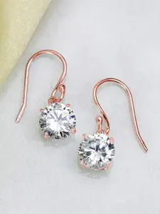 Zavya Rose Gold-Plated 925 Pure Sterling Silver Cubic Zirconia Drop Earrings