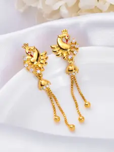 Zavya Gold-Plated 925 Pure Sterling Silver Cubic Zirconia Studded Drop Earrings