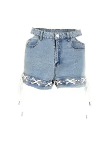 LULU & SKY Women High-Rise  Cut-out Lace-up Denim Shorts