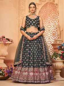 ODETTE Printed Mirror Work Ready to Wear Lehenga & Blouse With Dupatta