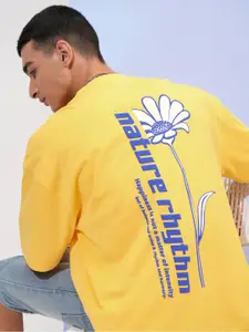 HIGHLANDER Round Neck Drop Shoulder Sleeves Typography Printed Cotton Oversized T-shirt