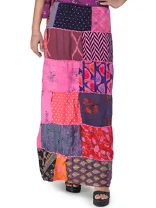 Exotic India Printed Pure Cotton Wrap Maxi Skirt