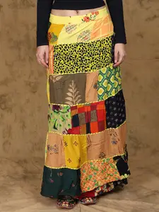 Exotic India Patch Work Printed Boho Wrap-On Long Skirt