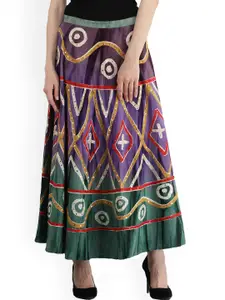 Exotic India Women Printed Pure Cotton A-Line Maxi Skirt