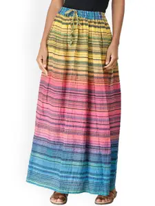 Exotic India Women Striped Printed Pure Cotton A-Line Maxi Skirt