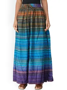 Exotic India Striped Pure Cotton Maxi Skirts