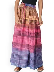 Exotic India Striped Pure Cotton A-line Maxi Skirt