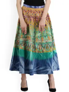 Exotic India Women Printed & Embellished Pure Cotton A-Line Maxi Skirt