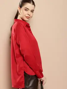 her by invictus Cuffed Sleeves Casual Shirt with Satin Finish