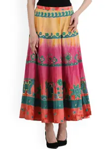 Exotic India Printed Pure Cotton A-Line Maxi Skirt