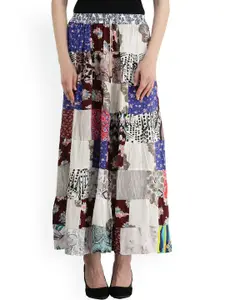Exotic India Printed Pure Cotton A-Line Maxi Skirts