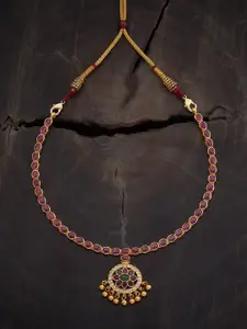 Kushal's Fashion Jewellery Embellished Bridal Silver Gold-Plated Studded Temple Necklace