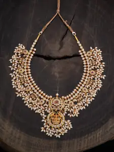 Kushal's Fashion Jewellery 92.5 Pure Silver Gold-Plated Ruby Studded & Beaded Necklace