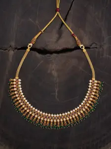 Kushal's Fashion Jewellery Embellished Bridal 92.5 Pure Silver Gold-Plated Temple Necklace