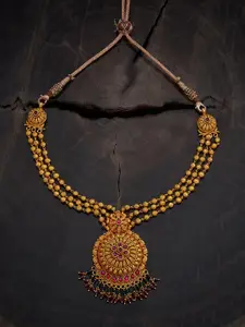 Kushal's Fashion Jewellery 92.5 Pure Silver Gold-Plated Temple Necklace