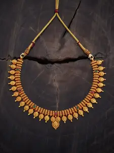 Kushal's Fashion Jewellery Embellished Bridal Gold-Plated 92.5 Silver Temple Necklace