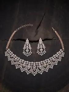 Kushal's Fashion Jewellery WRose Gold Plated & Cubic Zirconia Studded Necklace & Earrings