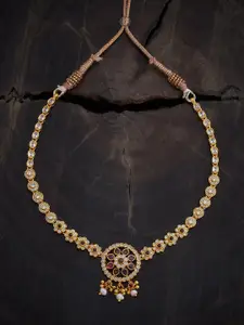 Kushal's Fashion Jewellery 92.5 Pure Silver Gold-Plated Temple Necklace