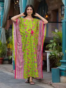 Aujjessa Floral Print Cotton Round Neck Kimono Sleeves Maternity A-Line Dress