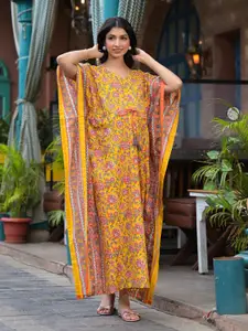 Aujjessa Floral Print Cotton V-Neck Kimono Sleeves Maternity Maxi Dress