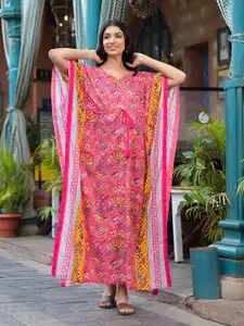 Aujjessa Floral Print Cotton V-Neck Kimono Sleeves Maternity Maxi Dress