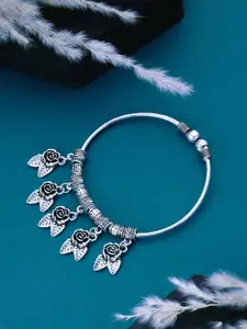 ATIBELLE German Silver Sliver-Plated Floral-Shaped Bangle