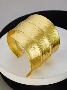 ATIBELLE Gold Plated Textured Layered Cuff Bangle
