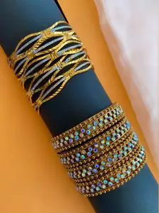 ATIBELLE Set of 8 Gold-Plated Metallic Stone Studded Bangles