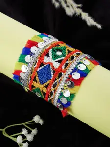 ATIBELLE Silver Plated Floral Textured Bangle Cuff